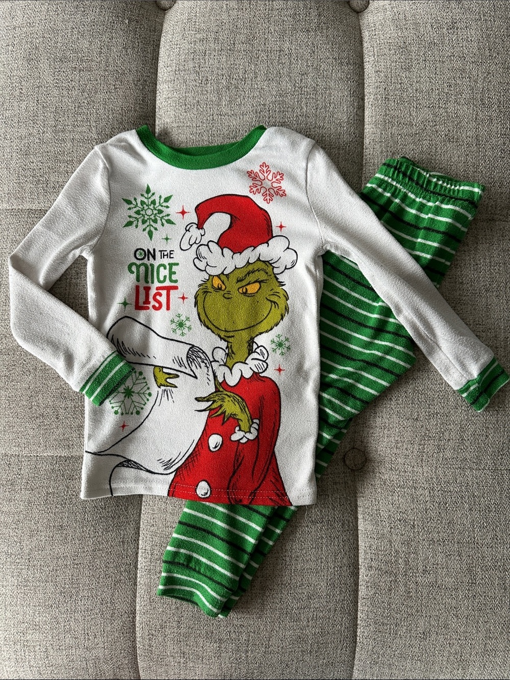 Kids Holiday Grinch Pajama Set - Green & White
